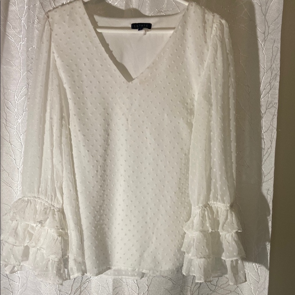 1. State White Puff Sleeve Ruffled Blouse